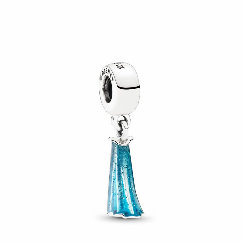 Pandora Disney Elsa's Dress Dangle Charm Ireland - Sterling Silver/Enamel/Blue - 805362PTG